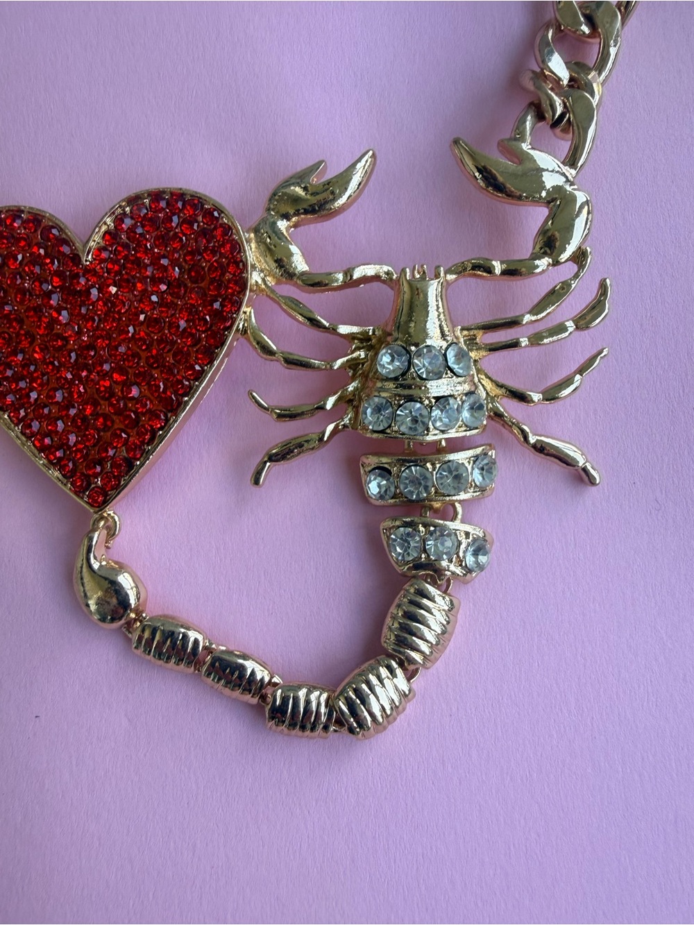 Aratta Gold Scorpion Necklace with Red Glitter Heart - Picture 2 of 6